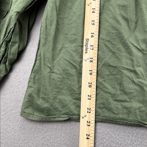 Olive Green Cotton Peasant Blouse Boho Cottagecore Top Women’s Large Minimalist - Picture 4 of 12